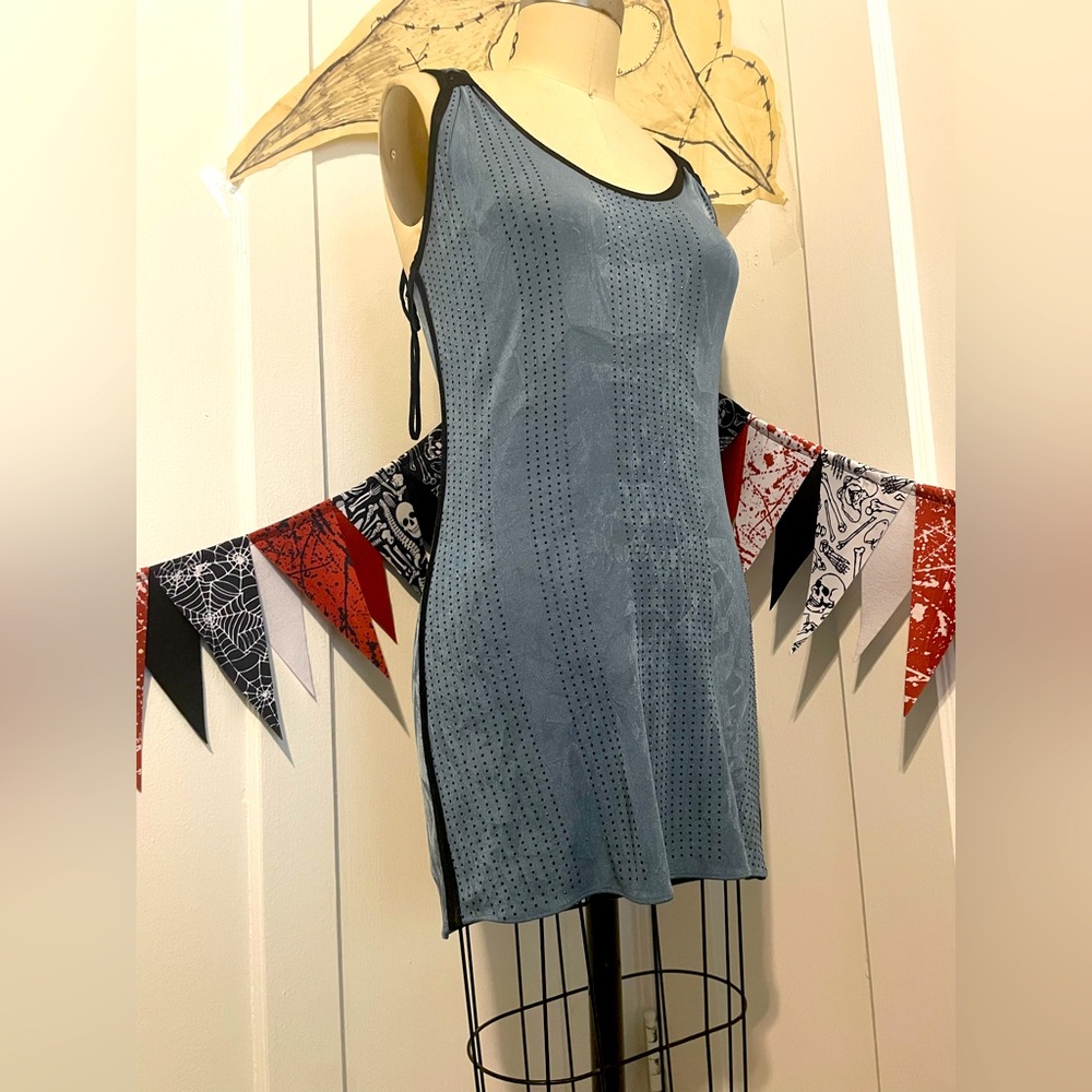 Salvage M- Metallic Blue Rhinestone Mini Dress/Tunic Strappy Back